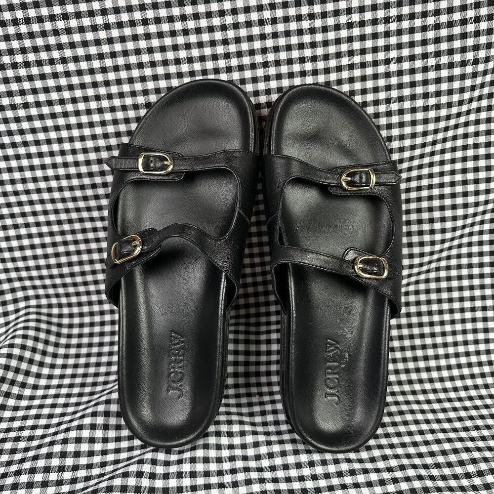 J.Crew Colbie Double Buckle Sandals Black Leather Minimalist Women's Size 10